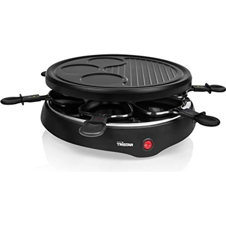 Tristar RA-2998, Raclette für bis zu 6 Personen mit 6 Pfännchen und Crêpe-und Grill-Bereich-Durchmesser 29 cm, 800 W, schwarz – Bild 3