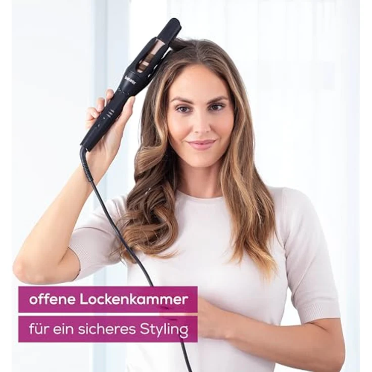 Beurer HT 75 Automatischer Lockenstab, sicheres Styling durch offene Lockenkammer, 3 Temperaturstufen, 2 bedienbare Lockenrichtungen, mit Keramik und Turmalin für besonderen Glanz – Bild 2