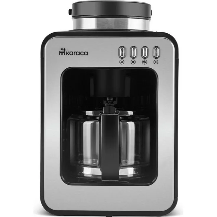 Karaca Espressomaschine Grindmaestro Filter-Kaffeemaschine mit Eingebauter Kaffeemühle, Inox, 0,56L Volumen, 600W, Anti-Tropf-System, One-Touch-Steuerung, Warmhaltefunktion