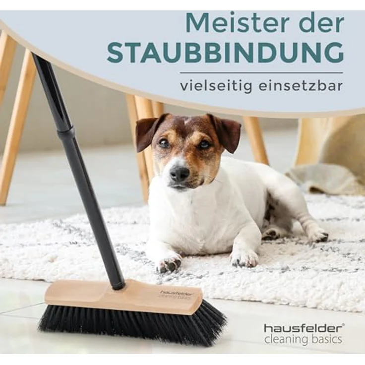 Hausfelder Staubbesen Zimmerbesen mit Stiel, 30 cm Breite, 4-teilig mit Drehgewinde, weiche schwarze Borsten, 2er Set – Bild 6