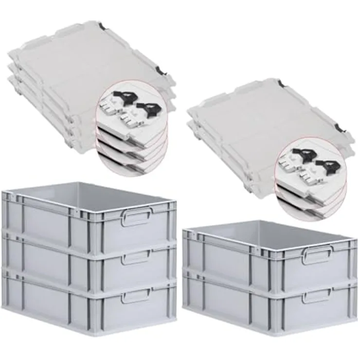 PROREGAL Eurobox NextGen Economy, SuperSparSet 5x mit Scharnierdeckel und schwarzen Verschlüssen, HxBxT 17x40x60cm, 34 Liter, lebensmittelecht, stapelbar, robust