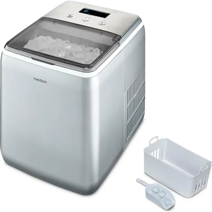 MEDION Eiswürfelmaschine MD11950 (kristallklare Eiswürfel, 2 Eiswürfelgrößen, 2,6 Liter Wassertank, selbstreinigend)
