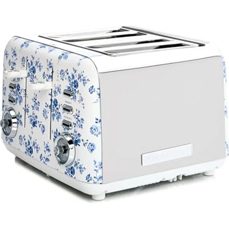 VQ Laura Ashley 4-Scheiben-Toaster, Edelstahl Vintage-Toaster mit 7 Bräunungsstufen, Auftau- und Aufwärmfunktion, China Rose – Bild 1