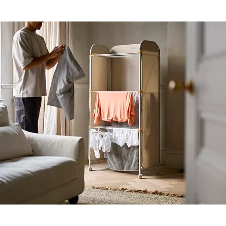 Joseph Joseph Eclipse Wäsche-Trockengestell, 3-stufig verstellbar mit integrierter Stoffabdeckung, klappbar und mit Rollen, 14kg/14m Kapazität, Ecru – Bild 5