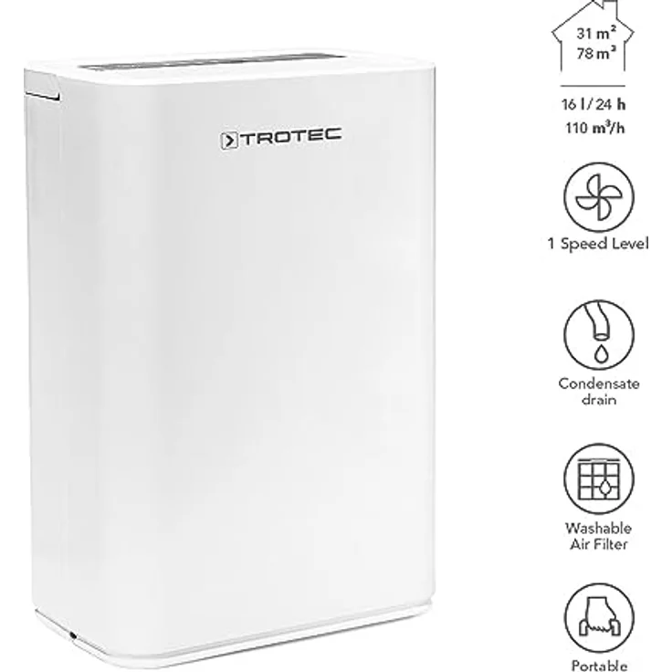TROTEC Komfort Luftentfeuchter TTK 52 E (max.16 L-Tag), geeignet für Räume bis 78 m³ - 31 m² – Bild 2