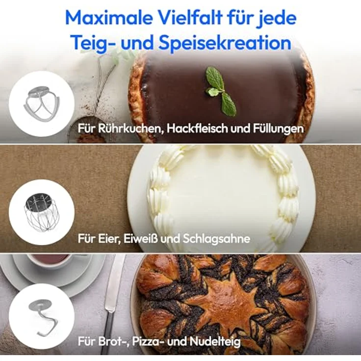 MEDION Küchenmaschine mit Fleischwolf (800 Watt, Gleichstrommotor, 4,6 Liter Edelstahlschüssel, Energiesparend, Ultraleise, Digitales Sensor-Touch-Display, MD12600) Weiß – Bild 4