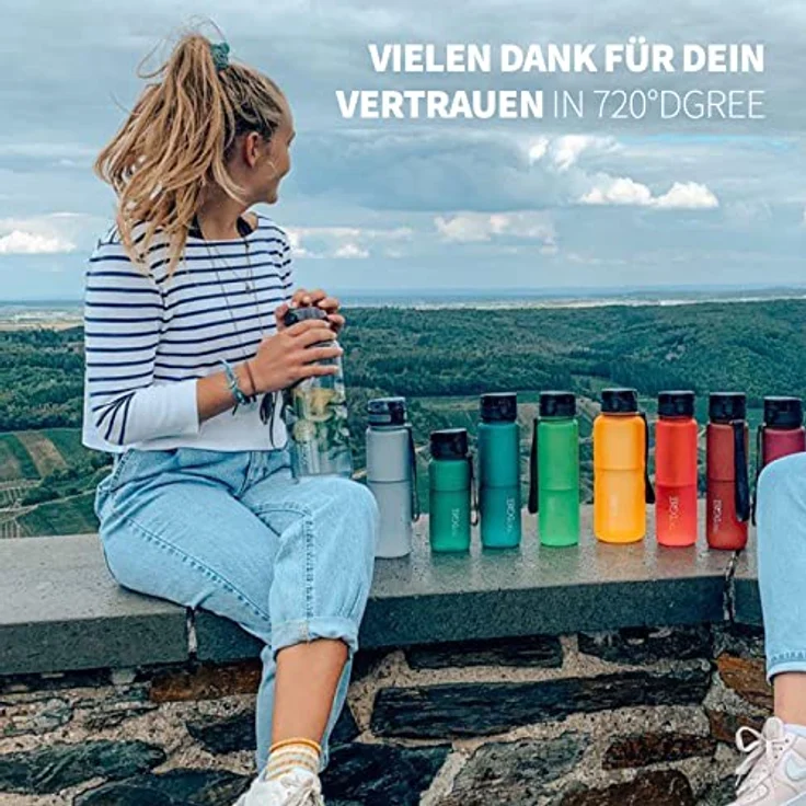 720°DGREE Trinkflasche uberBottle, Trinkflasche, Wasserflasche, 500ml, Auslaufsicher, Sportflasche, für Schule, Sport, Fahrrad, Outdoor, Wandern, mit Früchtesieb, olivgrün – Bild 4
