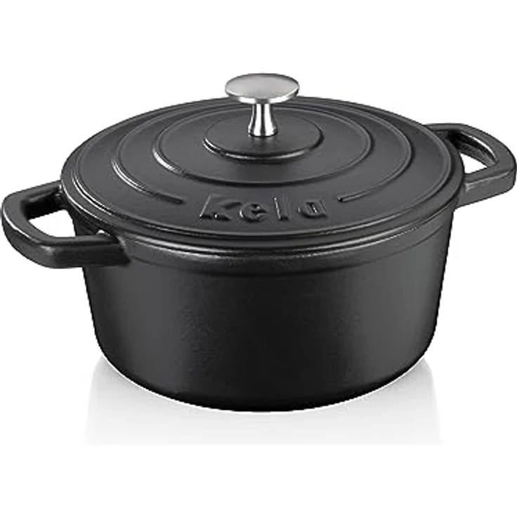 Kela 12470 Bräter mit Deckel, Gusseisen, le-Beschichtung, Hohe Wärmespeicherung, Induktionsgeeignet, 2,5 L, Schwarz, Rund, Calido – Bild 2