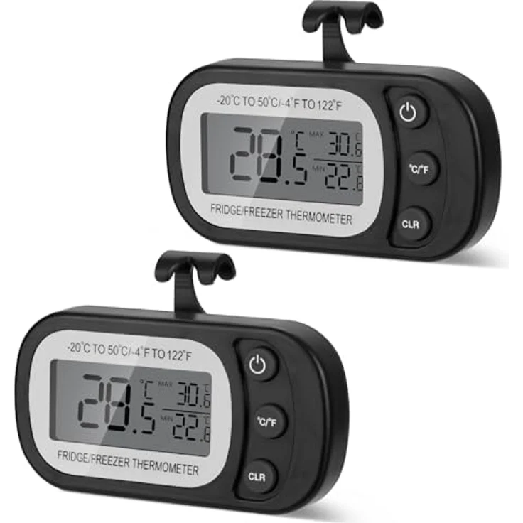 AiQInu Digitale Kühlschrank Thermometer, 2 Stück, mit Magnet und Haken, LCD-Display, Messbereich -20°C bis 50°C, für Zuhause und Gastronomie – Bild 1