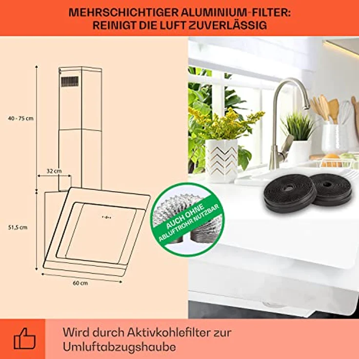 Klarstein 10040235 Wandhaube, Aurora 60 Smart Dunstabzugshaube 550 m³/h 60cm kopffrei Ambiente-Licht EEC A++, weiß - Preisvergleich – Bild 6