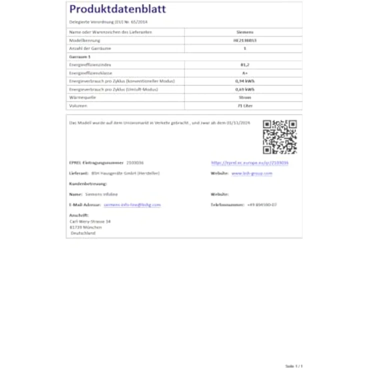 Siemens HE213BBS3 Einbau-Herd, 60 x 60 cm, Edelstahl, mit 2 Jahren Herstellergarantie und aquaStop® Technik – Bild 7