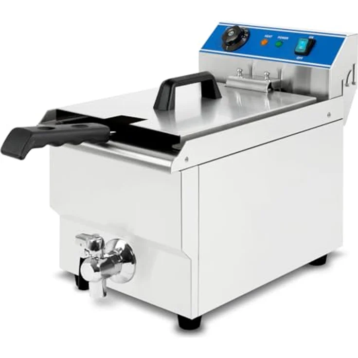 EBERTH VERTES FM19-FRT13-1, Edelstahl Friteuse mit 13 Liter Fassungsvermögen, 50-200°C, 3000W, Kaltzonenprinzip, Ablasshahn, einfache Reinigung – Bild 1