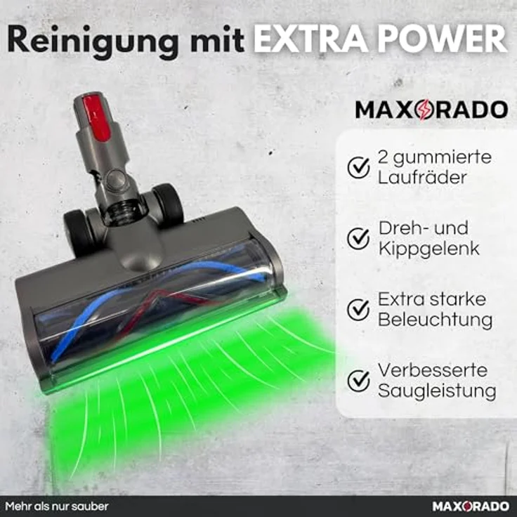 Maxorado Komfort Turbodüse mit LED Beleuchtung, elektrische Staubsaugerdüse für Dyson V7 V8 V10 V11 V15, stärkere Beleuchtung, extreme Saugleistung, flexibles Handling – Bild 4