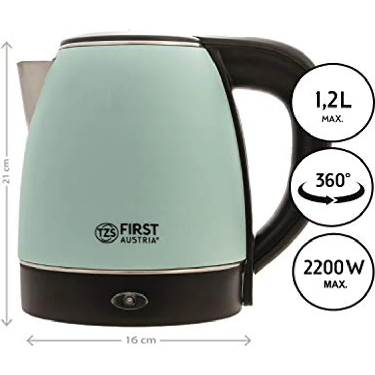 First Austria 5407-3-GN Wasserkocher, 2000 Watt, 1,2 Liter, Wasserstandsanzeige, Kontrollleuchte, grün – Bild 4