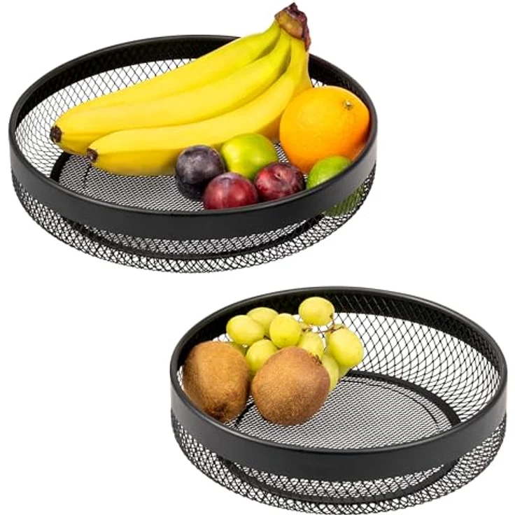 eluno Obstkorb - Brotkorb 2er Set, Moderne runde Obstschalen aus schwarzem Metall, Luftzirkulation für längere Frische – Bild 1