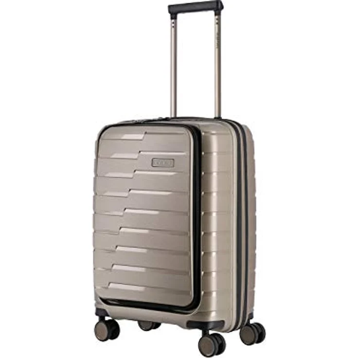 travelite 4-Rad Handgepäck Koffer mit Vortasche erfüllt IATA-Bordgepäckmaß, Gepäck Serie AIR BASE: Funktionaler Hartschalen Trolley im coolen Look, 075346-40, 55 cm, 43 Liter, champagner (beige) – Bild 1