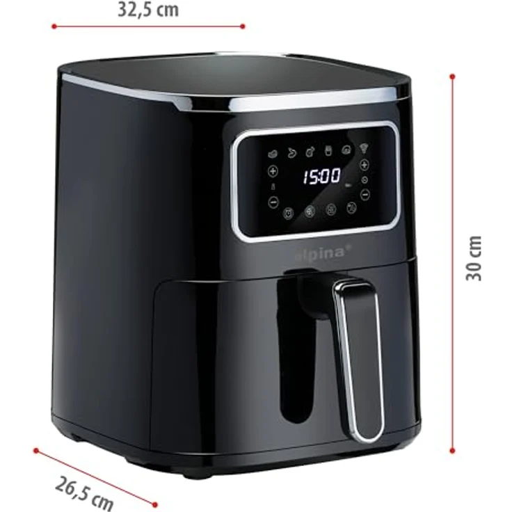 Alpina Heißluftfritteuse 4.5L - Airfryer für 3 bis 4 Personen - Digitalanzeige, Temperatur 80-200°C, Timer 60 Minuten - 1450W - Schwarz – Bild 3