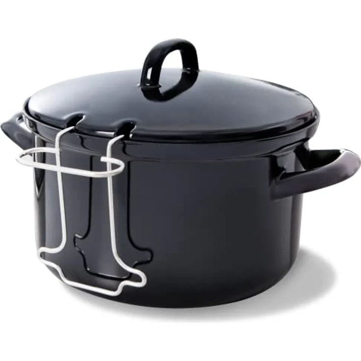 BK Fortalit Emaillierter Stahl Induktionskompatibel 24cm/3L Fritteuse Bratentopf mit Deckel, spülmaschinenfest, PFAS-frei, Schwarz – Bild 1