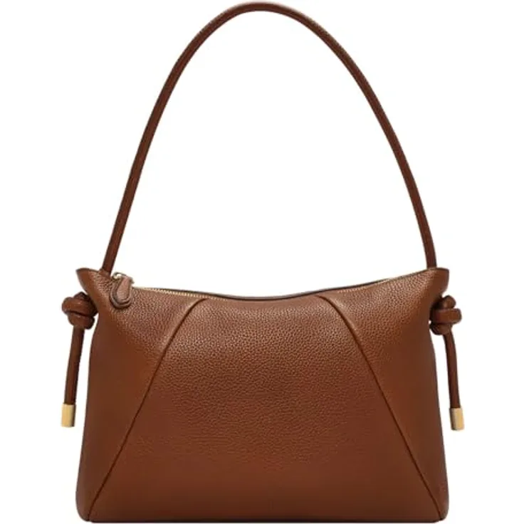 Fossil Willa Schultertasche aus Leder, 30.5 cm, braun, mit Handyfach und Reißverschlussfach