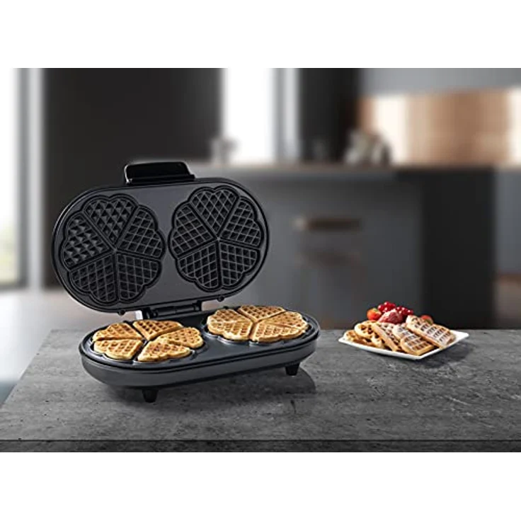 Bestron Doppel-Waffeleisen für klassische Herzwaffeln, Waffelmaker mit Backampel & Antihaftbeschichtung, 1.200 Watt, Farbe: Kupfer – Bild 3