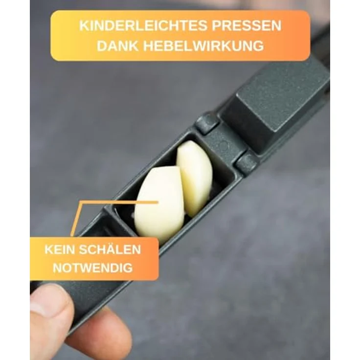 Thiru Knoblauchpresse (Basic - feines Knoblauchhack) - inkl. Reinigungsstempel - Kein Schälen notwendig - Ideal für Ingwer, Knoblauch, Zwiebeln & Kapern - inkl. E-Book 25 Rezepten - Made in Germany – Bild 3