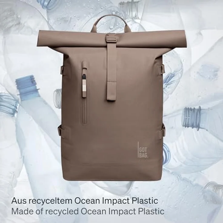 Got Bag Daypack Rucksack ROLLTOP 2.0, nachhaltiger Rucksack aus recyceltem Meeresplastik, wasserdicht, mit 15-Zoll-Laptopsleeve, erweiterbar auf 66 cm – Bild 2