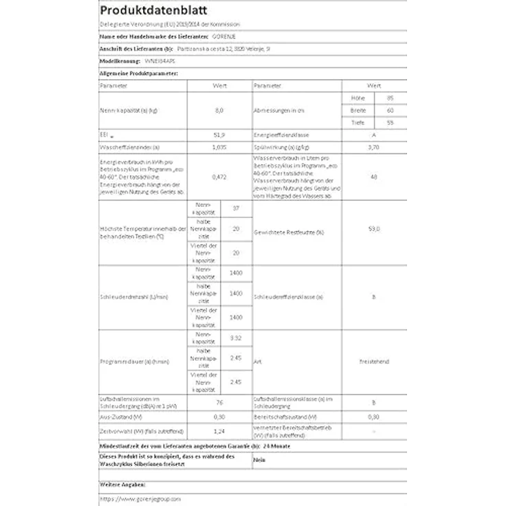 Gorenje WNEI84APS, Frontlader-Waschmaschine, A, Fassungsvermögen 8 kg, Standgerät, Breite 60 cm – Bild 16