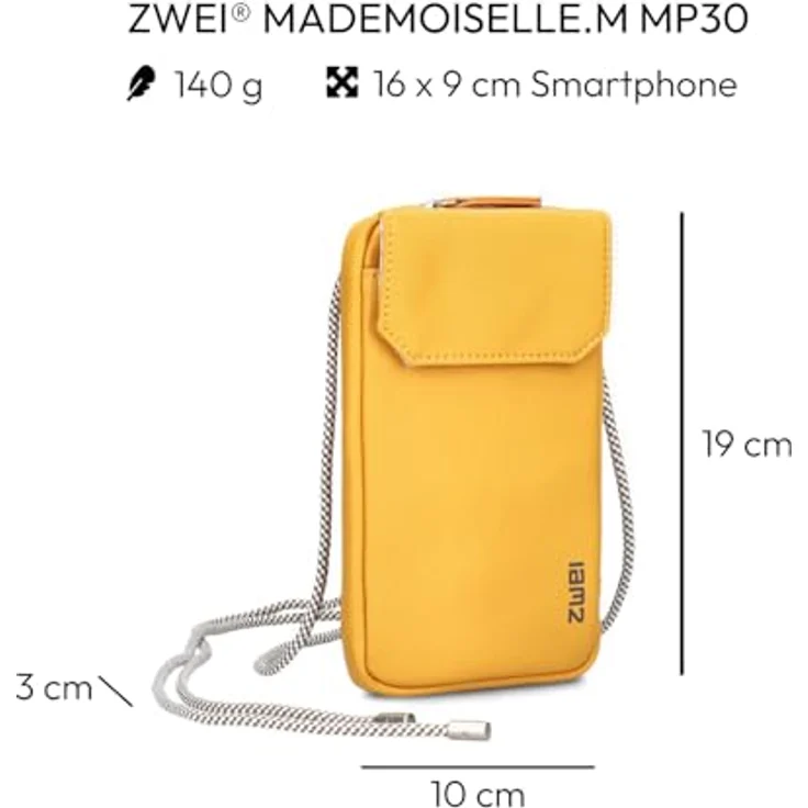 ZWEI Mademoiselle Phone Bag MP30, Umhängetasche aus weichem Kunstleder, gelb, für Smartphones, 10 x 1 x 19 cm – Bild 2