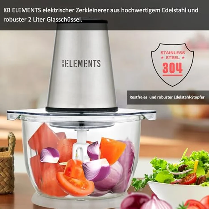 KB Elements Zerkleinerer ELK306FC, 300 W Vollkupfermotor, 2L Glasschüssel, Titan-Schneideklinge, rutschfeste Basis – Bild 6