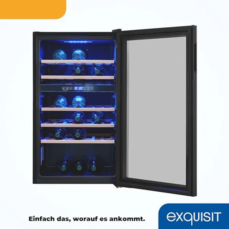 Exquisit Weinkühlschrank WS2-45-GTE-160G, 2 Zonen für 45 Flaschen, 119 Liter, Umluftventilator, digitale Temperaturanzeige, schwarz – Bild 5