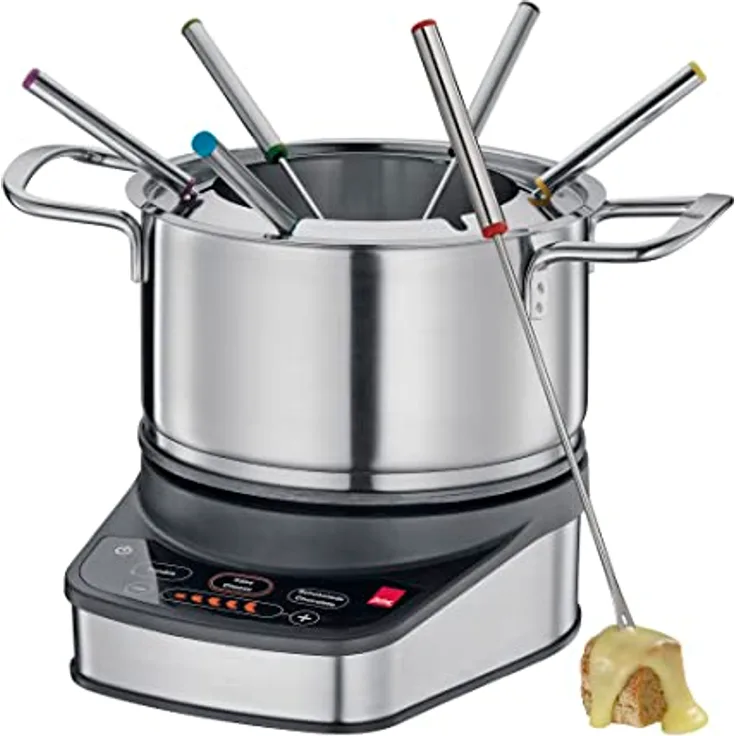 Spring Elektrofondue Set | Fondue elektrisch für 6 Personen | optimale Temperaturregulierung | für Käsefondue, Öl-Fondue oder Schokoladen Fondue | sicherer Stand | inkl. 6 Fonduegabeln | 1,4L
