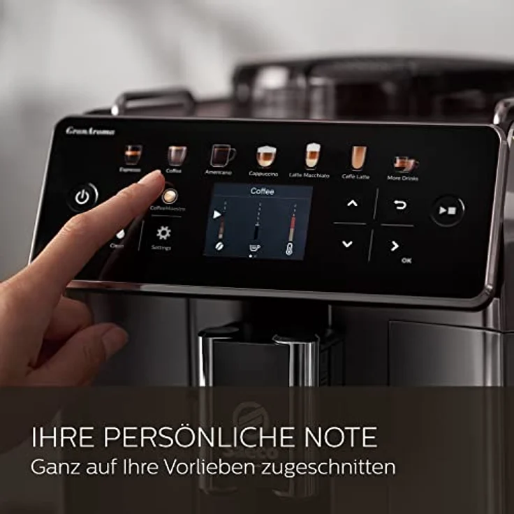 Saeco GranAroma Kaffeevollautomat – 14 Kaffeespezialitäten, Intuitives Farbdisplay, 4 Benutzerprofile, Keramikmahlwerk, 1500 Watt, 1800 Milliliter, 38.3 x 26.2 x 44.8 cm,(SM6580/10) – Bild 5
