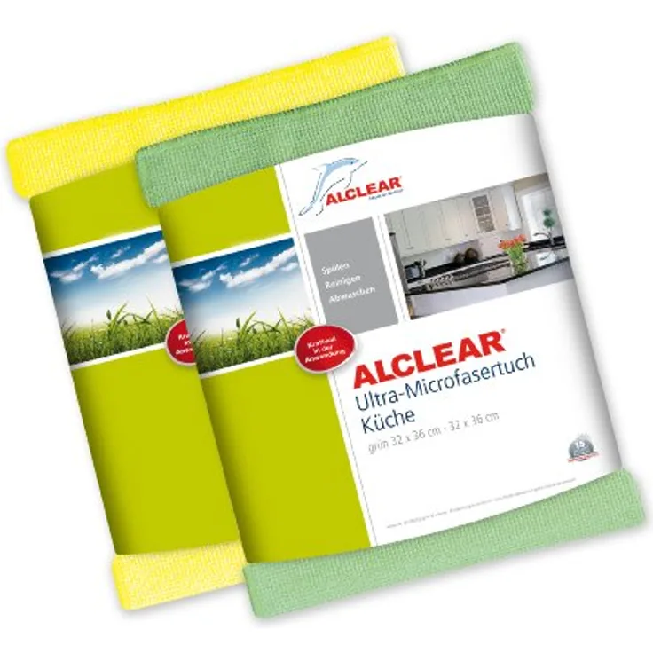 ALCLEAR 8215810yg Ultra-Microfaser Küchentücher perfekt für Küche, Gastronomie, Gläser, Geschirr, 32 x 36 cm, grün und gelb ,2er Set