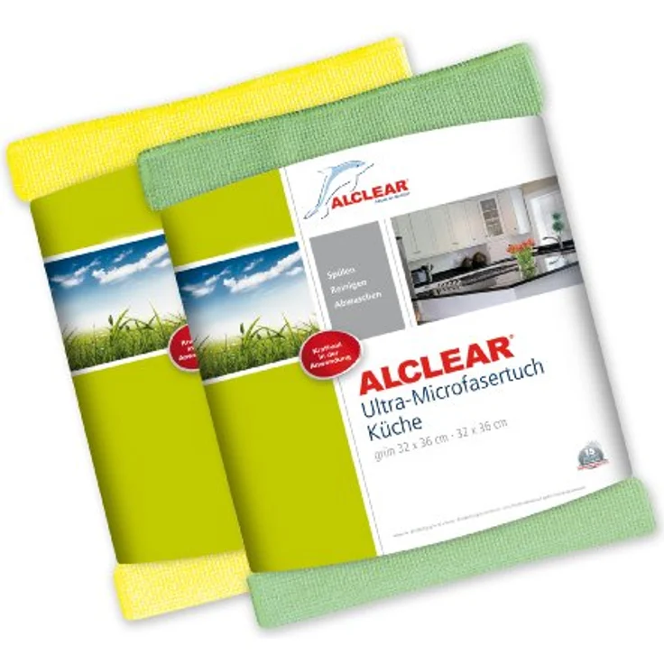 ALCLEAR 8215810yg Ultra-Microfaser Küchentücher perfekt für Küche, Gastronomie, Gläser, Geschirr, 32 x 36 cm, grün und gelb ,2er Set – Bild 1