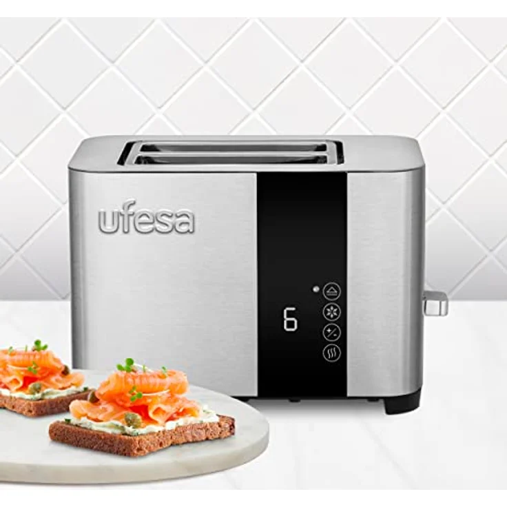 Ufesa Duo Delux Toaster 2 Scheiben aus Edelstahl, LCD-Digitalbildschirm, 850 W, 2 Breite Schlitzen, 7 Bräunungstufen – Bild 2