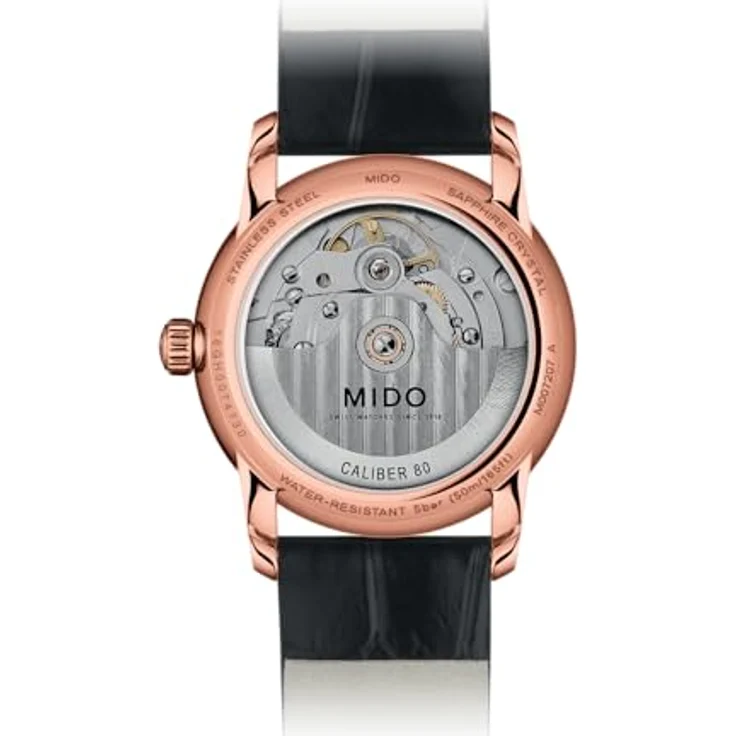 Mido Damen Armbanduhr Digital Automatik Leder M0072073611600, roségold mit Diamanten und schwarzem Lederband – Bild 3
