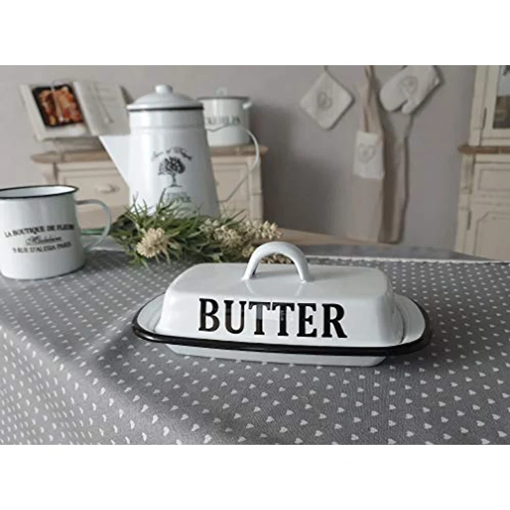 Ambiente Haus Retro Butterdose 51230, Emaillierte Butterschale in Weiß für 250 g Butter, Vintage Design – Bild 3