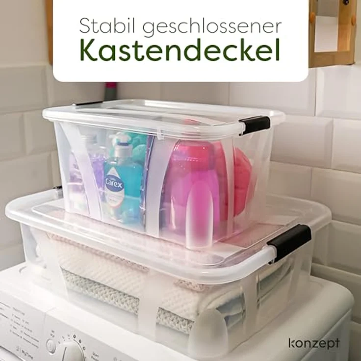 KONZEPT Aufbewahrungsbox 14 L mit Deckel, transparente Kunststoffbox, stapelbar, BPA-frei, verstärkter Boden, robuste Verschlussclips – Bild 4