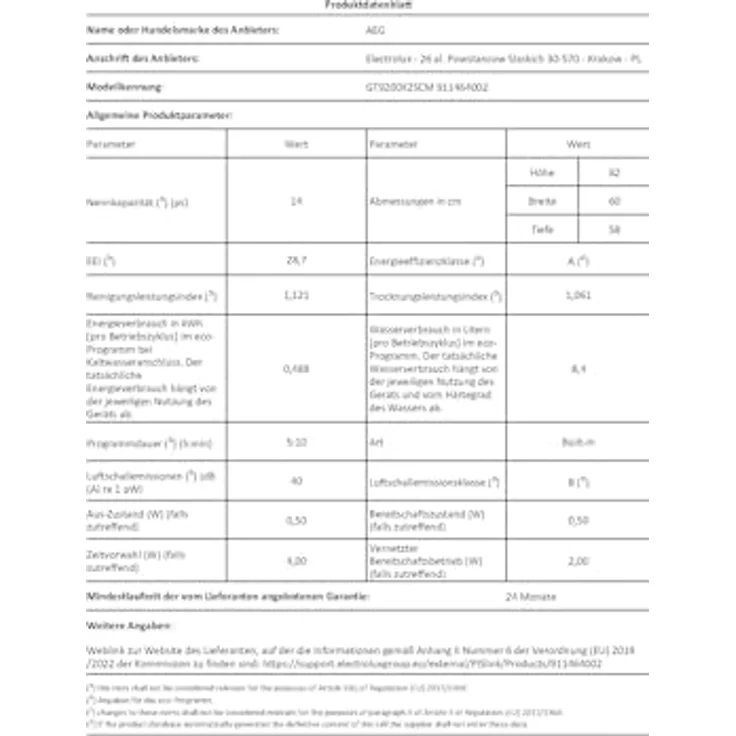 AEG GT9200X2SCM Serie 9000, teilintegrierter 60cm Einbaugeschirrspüler mit AEG App und Besteckschublade, Energieeffizienzklasse A – Bild 30