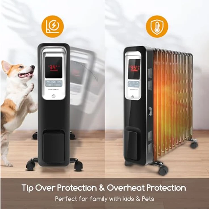 Aigostar Oil Monster 33JHH - 2500W Ölradiator Energiesparender, LCD Elektro Heizkörper mit 13 Rippen,4 Heizstufen,Thermostat, Fernbedienung,Überhitzungsschutz, Elektroradiator Elektro Heizung – Bild 5