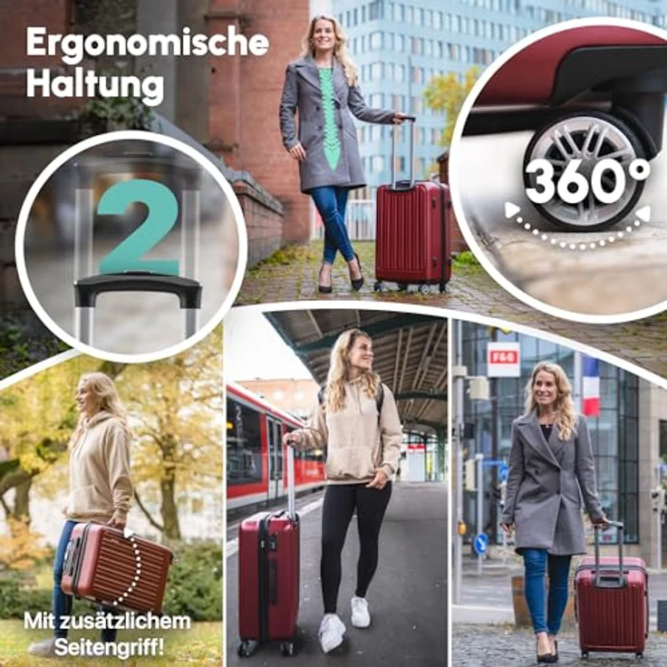Easy Move ABS Hartschalenkoffer 74cm - Großer Trolley mit 360° Rädern, Ergonomischem Griff & Zahlenschloss, Wine Red – Bild 3