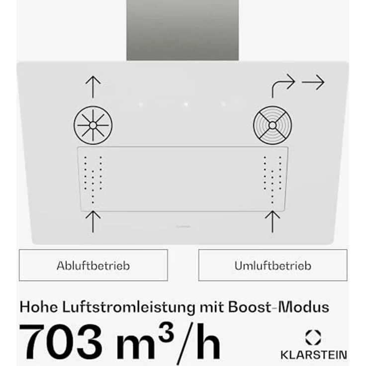 Klarstein SleekAir Dunstabzugshaube, 60 cm Kopffreihaube mit 686 m³/h, A++ Energieeffizienz, Touch-Bedienfeld, LED-Beleuchtung 2700-6500 K, duale Belüftung, Weiß – Bild 4