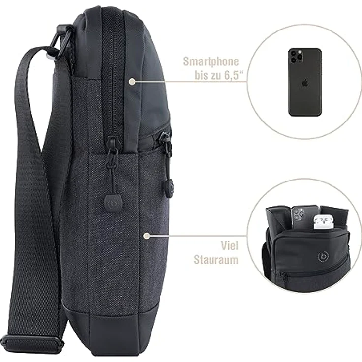 bugatti Umhängetasche UNIVERSUM, praktische Kleinformattasche in Schwarz – Bild 4