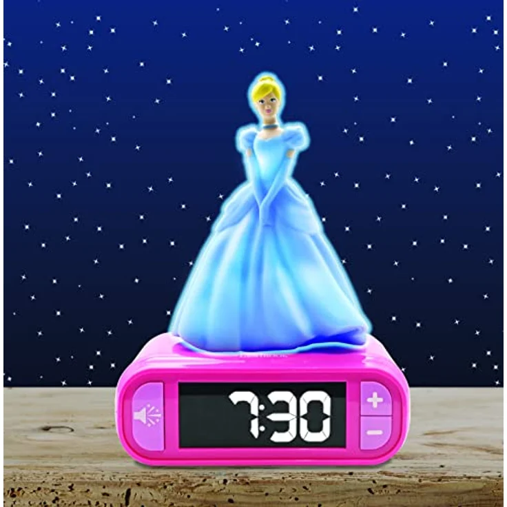 Lexibook Cinderella Digitalwecker, Wecker mit 3D Nachtlicht, Schlummerfunktion, rosa/blau – Bild 3