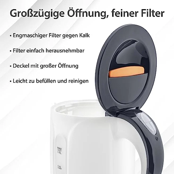 T24 Mini Wasserkocher Reisewasserkocher 0,8 Liter , 1100 Watt, weiß – Bild 5