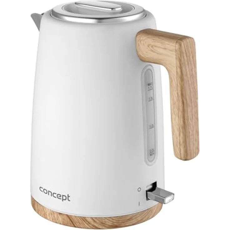 Concept Wasserkocher RK3315, 1.7 l, 2200,00 W, Elektrischer Wasserkocher 2200W 1.7L weiß, Britischer STRIX Stecker, Holzimitat Griff, 360° drehbarer Sockel – Bild 2