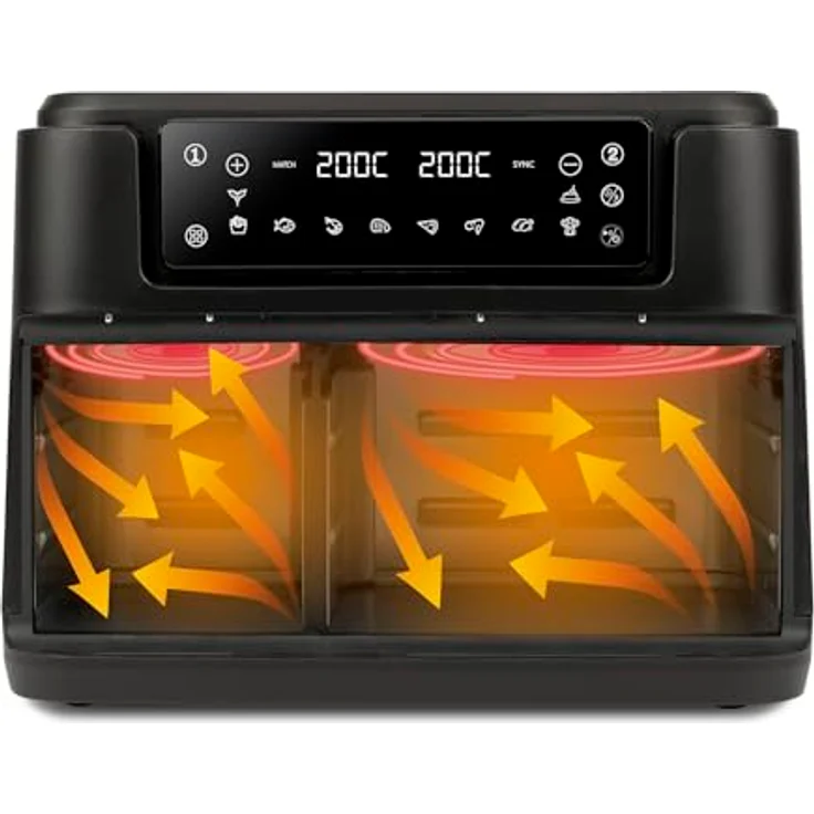 Girmi FG26 Ecofrit Bis Luftfritteuse, 2400 W, 9 Liter, digitale Anzeige, 2 Kochzonen, antihaftbeschichtet, BPA/PFOA Safe, Schwarz, inkl. Rezeptbuch – Bild 2