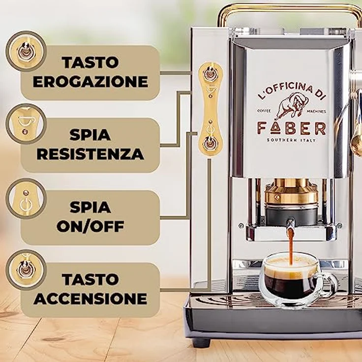 Faber Coffee Machines Pro Deluxe Espressomaschine, Edelstahl mit Messingelementen, ESE Pad 44 mm, einfache Reinigung, Tassenwärmer, schnelles Aufheizen – Bild 2