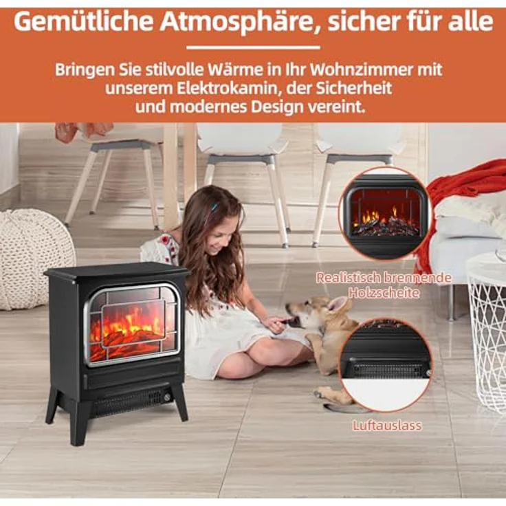 SHX SHXFP1950 Elektrokamin 1950W, mit realistischer Feuerillusion und einstellbarem Thermostat, schornsteinfrei und umweltfreundlich – Bild 6
