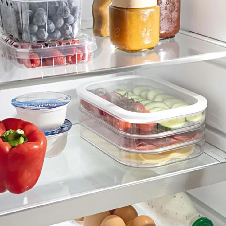 HAC24 2x Aufschnittboxen Kühlschrank mit Deckel je 3 Lagen 6 x 550 ml Wurst Käse Frischhaltedosen, transparent – Bild 7
